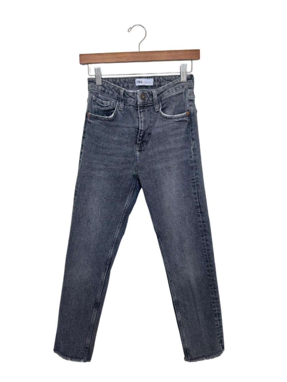 Zara Denim High Waist Grey Wash Straight Leg Jeans